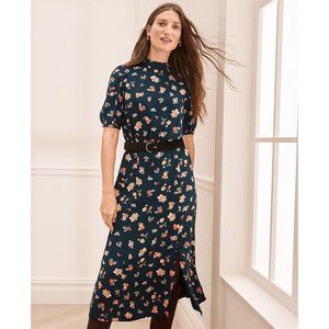 Ann Taylor Women's Blue Petite Floral Blouson Midi Dress - Gypsy Blue